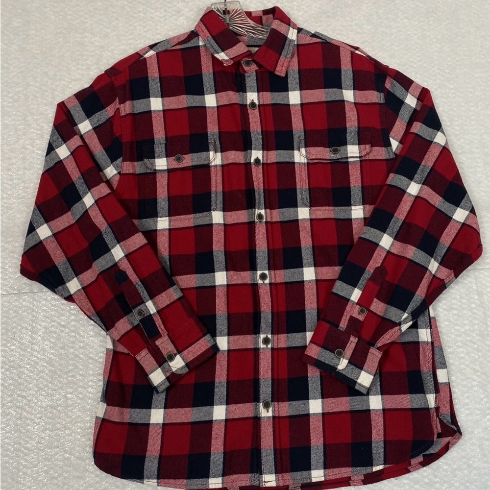 Jachs Flannel Shirt Men’s Size L  Red Plaid Cotton Pockets Button Up  Shacket
